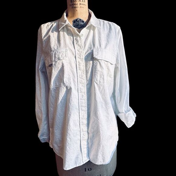 Calvin Klein Jeans White linen blend western style shirt size - Picture 3 of 16